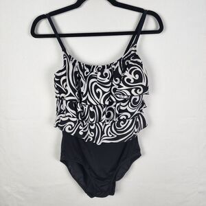 WOMEN'S LONGITUDE BLACK & WHITE One Piece SWIMSUIT SIZE 12 Modest Cruise